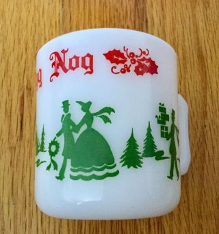Vintage Hazel Atlas Egg Nog Punch Bowl 5 Cups Mugs Orig Box Milk Glass - Christmas 3