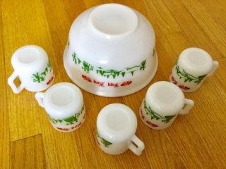 Vintage Hazel Atlas Egg Nog Punch Bowl 5 Cups Mugs Orig Box Milk Glass - Christmas 6