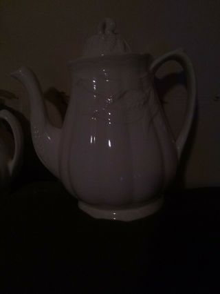 Vintage Ironstone China Tea Set With Teapot,  Sugar,  Creamer And Six Cups.