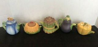 Mini Tea Pots Set Of 5 Vegetables & Flower Avon Collectibles Vintage