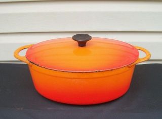 Vintage Cousances Le Creuset Orange Enameled Cast Iron Oval Dutch Oven 9