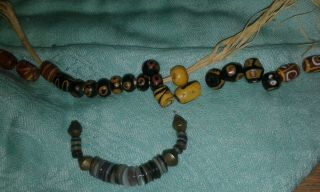 12 " Vintage 21 African Trade Beads 4 Brass Beads Shell Heishi
