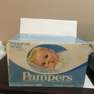 Vintage 1978 Blue Boy Pampers Premature Infant Up To 6 Lbs Hospital Use 30 Ct 29