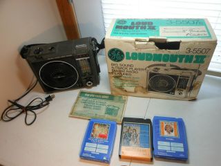 Ge Loudmouth Ii Am/fm Radio & 8 Track Player With 3 Tapes & & Papers
