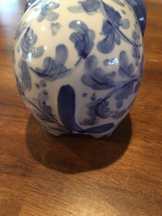 Vintage Blue White Porcelain Daisy Floral Flower Asian Lucky Elephant Bank VGC 3