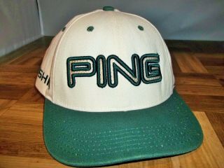 Mr.  Ping Golf Hat Cap Green Beige Unique Adjustable Vintage Made In Usa