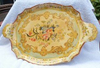 Vintage Oval Paper Mache Alcohol Proof Serving Tray,  Japan,  18x12,  Hand Painted