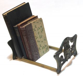 Vtg Hl Judd Cast Iron Bronze Finish Art Nouveau Owl Expandable Book Rack Bookend