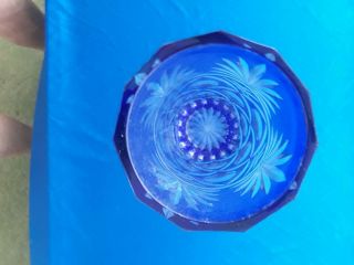Vintage Czech Bohemian Cobalt Blue Cut To Clear Crystal Glass Vase Fabulous