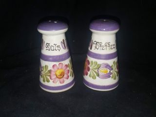 Vintage Salt Pepper Shaker 2 Pc Set West German Hand Painted Purple Floral