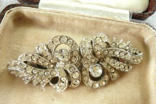 Vintage Jewellery Art Deco Clear Rhinestone Duette Dress Clips Brooch Pin