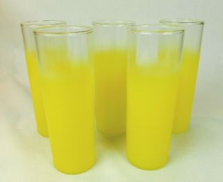 Blendo Tom Collins Ice Tea Glasses Frosted Yellow Gold Rim Vintage Set Of 5