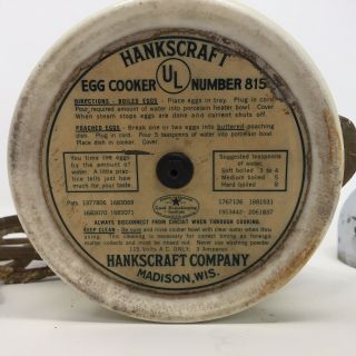 Vintage 1950 ' s Hankscraft Co.  ELECTRIC EGG COOKER Complete Set Retro Off White 3