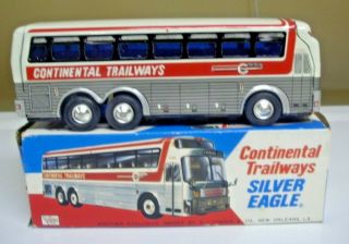 Vintage Continenal Trailways Silver Eagle Bus Tin Friction Toy Japan Charmy Box