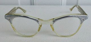 Vintage 50s/60s American Optical Aluminum Cat Eye Glasses Etched Vine