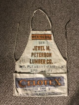 Vintage Jewel Peterson Lumber Co.  Cloth Nail Apron,  Utah,  Spring City,  Fairview