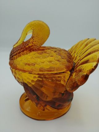 Vintage L.  E.  Smith Amber Colored Turkey Candy Dish Depression Glass No Chips1960