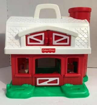 Vintage Fisher Price Red Barn With Silo Farm 1995 Animals Farmer Fence