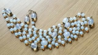 Czech Very Long Round And Oval Moonstone Glass Bead Necklace Vintage Deco Style
