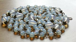 Czech Very Long Round And Oval Moonstone Glass Bead Necklace Vintage Deco Style 2