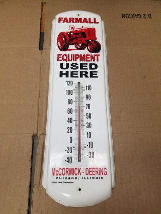 Vintage Mccormick Deering Farmall M Tractor Thermometer Sign Metal Red White