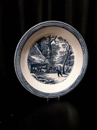 Currier And Ives Blue Snowy Morning Pie Baking Dish 10 " By Royal Usa Vintage