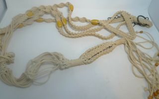 Hanging Macrame Plant Hanger 85 In Vintage Beads Cream Rope Hand Made Long