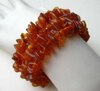 Vtg Art Deco Baltic Butterscoth Honey Amber Beaded Stretch Bracelet 28g