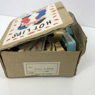 Vintage Bobblehead Lets Kiss Coin Bank Magnetic Nodder Box Japan Blue 3