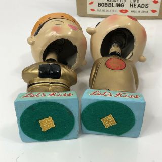 Vintage Bobblehead Lets Kiss Coin Bank Magnetic Nodder Box Japan Blue 4