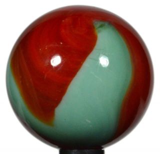 Vintage Akro Agate Corkscrew Marble 23/32 " Very Rich Red & Light Green Big Boy
