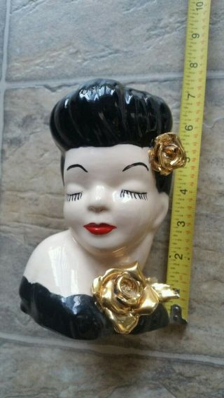 Vtg 40s 50s Glamour Girl Handpainted Pottery Ceramic Lady Head Vase No Maker Usa
