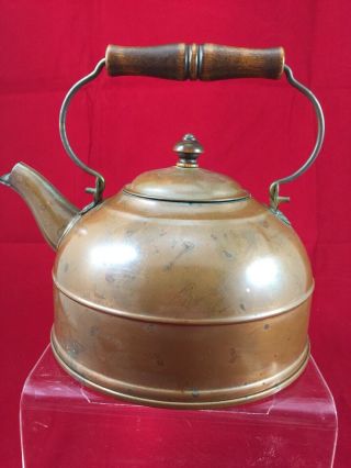 Vintage Revere Ware Rome Ny Copper Teapot Tea Water Kettle Wooden Handle & Knob
