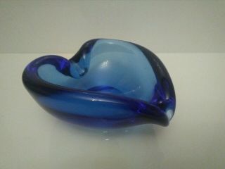Vintage Alfredo Barbini Murano Glass Cobalt Blue Heart Shaped Dish Ashtray Vgc