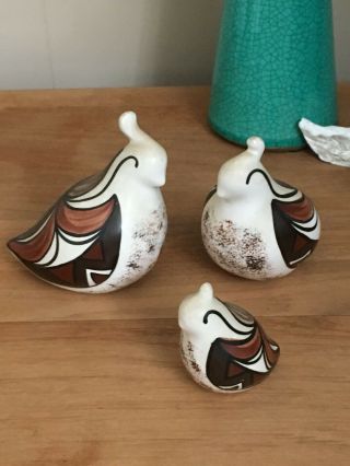 Three 3 Vintage Ceramic Hand Painted Art Pottery Quail Bird Family Figurines