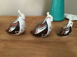 Three 3 Vintage Ceramic Hand Painted Art Pottery Quail Bird Family Figurines 2