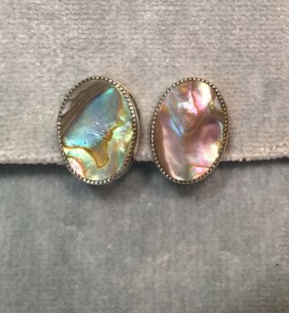 Vtg,  Whiting & Davis Co.  Abalone,  Mop Mother Of Pearl Clip Earrings