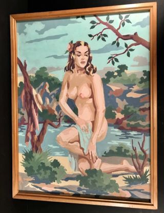Vintage Nude Tropical Lady Figure Paint By Number Picture In Frame