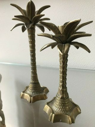Brass Palm Tree Candle Stick Holder Set Of 2 - Tropical Beach - Vintage