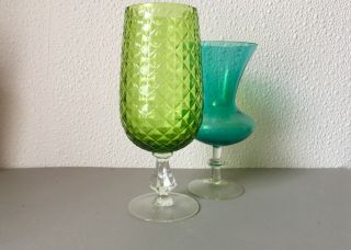 Vintage Empoli Green Glass Pedestal Vase Textured Italian Art Glass Mid Century 2