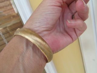 Vintage 14K Gold Filled WIDE Hinged Bangle Bracelet Diamond Cut Etched MARATHON 3