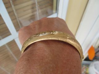 Vintage 14K Gold Filled WIDE Hinged Bangle Bracelet Diamond Cut Etched MARATHON 6