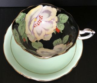 Vintage Paragon Black Interior Floral Cup And Saucer