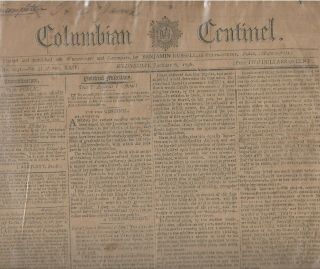 Orig.  1796 Paper " Columbian Centinel " Boston January 6,  1796