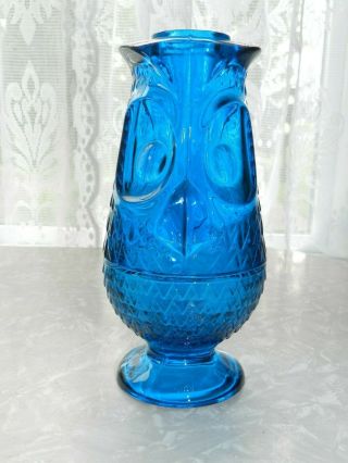 Vintage Mcm Cobalt Blue Glass Viking Owl Fairy Lamp Candle Holder Sapphire 7 1/4