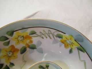 VINTAGE Nippon Hand Painted 3 Foot Porcelain Mayonnaise Bowl,  Under Plate,  Spoon 4