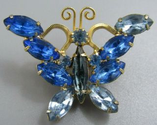 High End Vintage Jewelry Shades Of Blue Butterfly Brooch Pin Rhinestone J