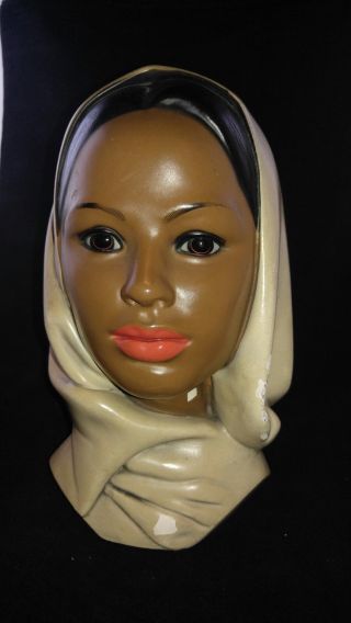 Vintage Art Deco Marwal Chalkware Exotic Woman In Scarf Head Bust 10 " Tall