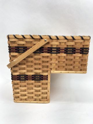 Vintage Large Woven Wicker Stair Step Basket With Handle 15 3/4”