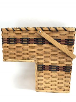Vintage Large Woven Wicker Stair Step Basket With Handle 15 3/4” 3